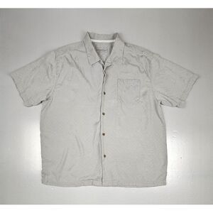 Tommy Bahama Button‎ Up Shirt Mens XL. Palm Tree Print 100% Silk Olive Green